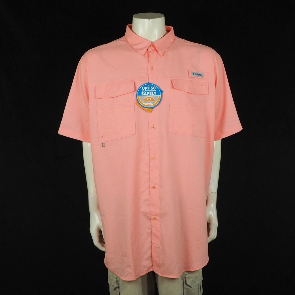 New Columbia PFG Blood and Guts Fishing Button Down Shirt Mens 2XT 2XLT Pink